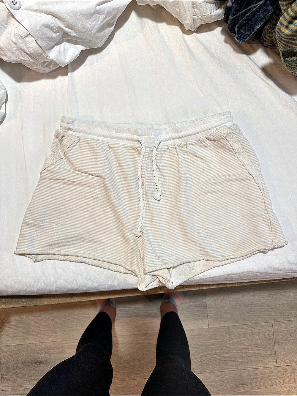 Splendid Striped High Waist Shorts in White M/L